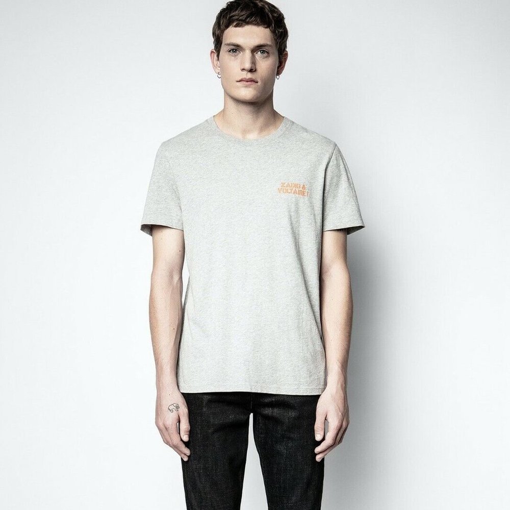 Zadig & Voltaire Men's Ted Hc Ktda T-Shirt Gray Cotton Printed XS NWT - Picture 1 of 5
